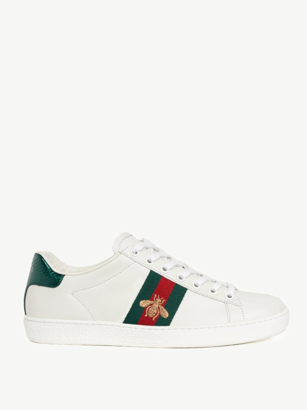 Gucci Ace Bee White Leather Lace-Up Sneakers